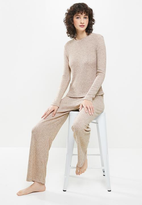 Superbalist - Sleep top & wide leg pants set - stone