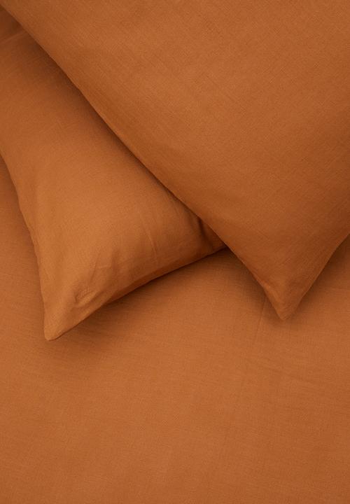 Sixth Floor - 100% Cotton pre-washed linen look duvet cover set - cinnamon