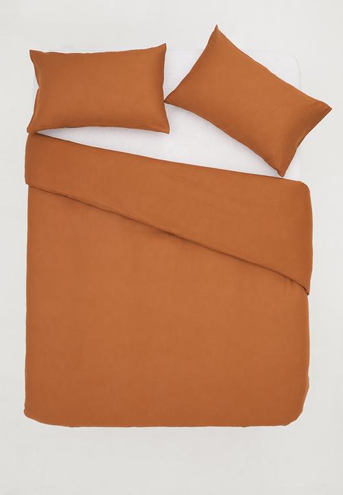 Sixth Floor - 100% Cotton pre-washed linen look duvet cover set - cinnamon