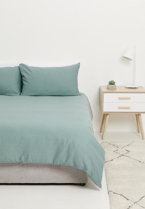 Sixth Floor - 100% Cotton pre-washed linen look duvet cover set - canal blue