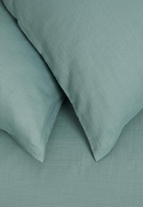 Sixth Floor - 100% Cotton pre-washed linen look duvet cover set - canal blue