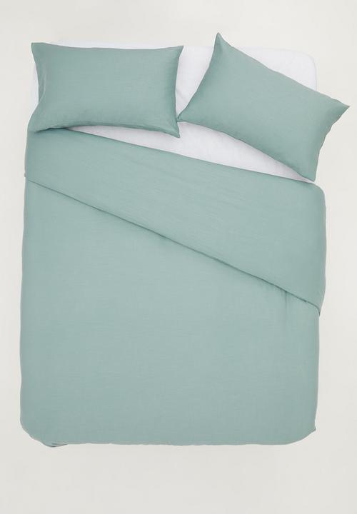 Sixth Floor - 100% Cotton pre-washed linen look duvet cover set - canal blue