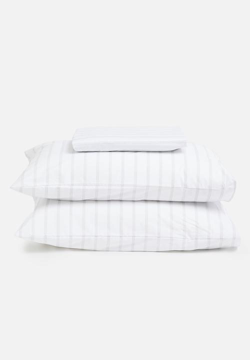Sixth Floor - Striped printed cotton sheet set - grey