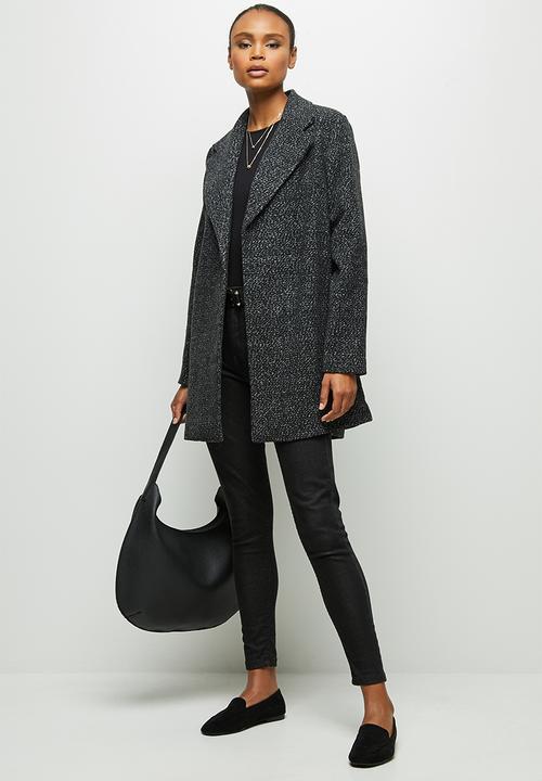 edit - A-line boucle coat - dark grey 