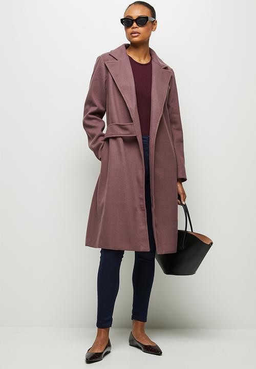 edit - Tie detail long coat - light burgundy 