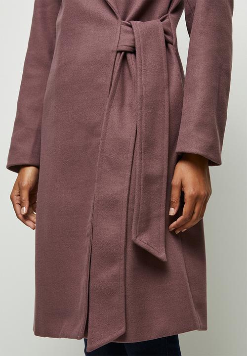 edit - Tie detail long coat - light burgundy 