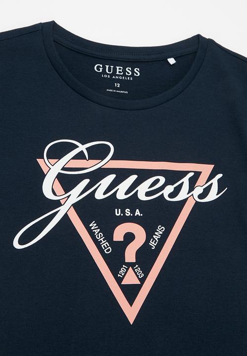 GUESS - Girls short sleeve script tri tee - blue