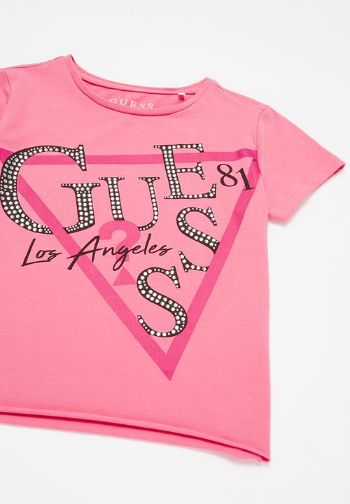 GUESS - Girls short sleeve tri Jamie cropped tee - pink