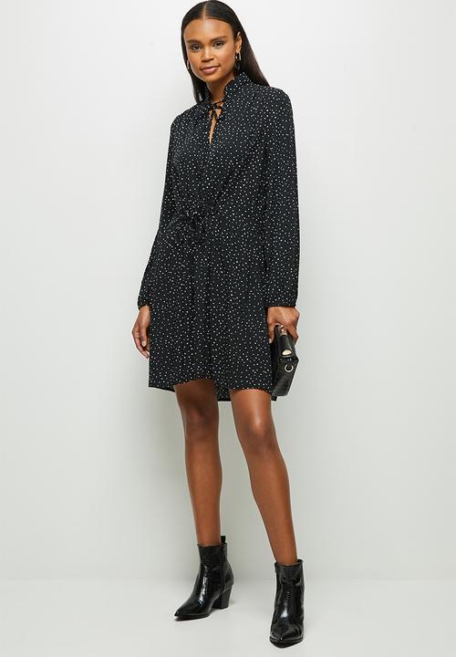 MILLA - Tie detail collar mini dress - black 