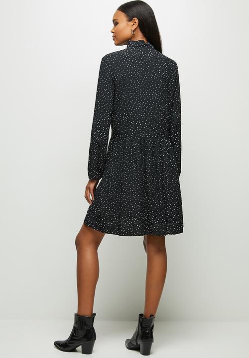 MILLA - Tie detail collar mini dress - black 