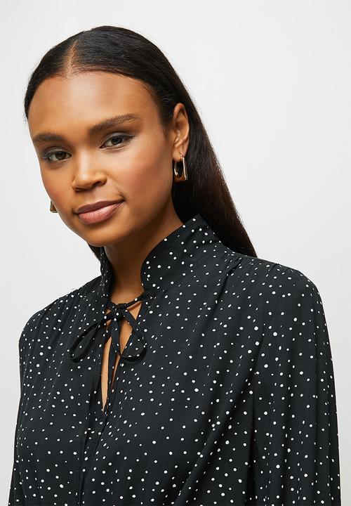 MILLA - Tie detail collar mini dress - black 