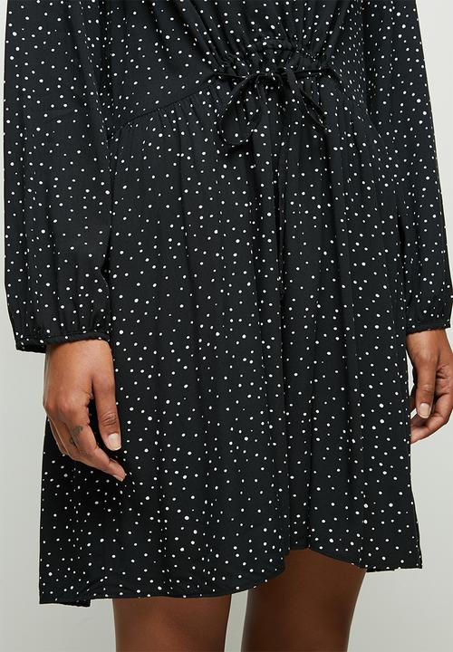 MILLA - Tie detail collar mini dress - black 