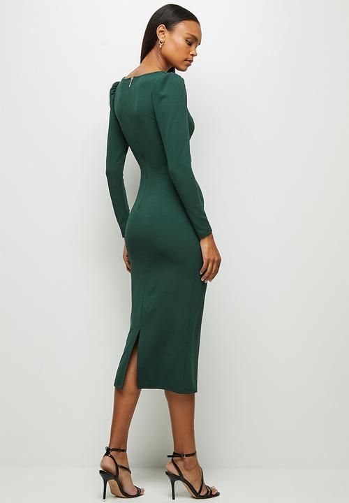 MILLA - Knit square neck dress with tucks - green