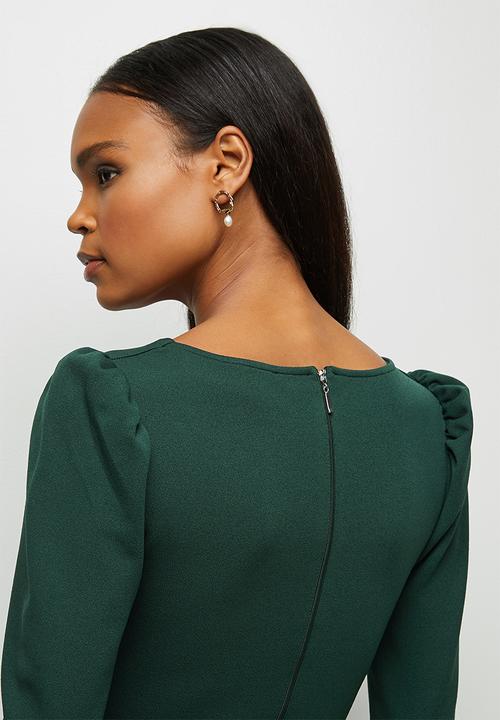 MILLA - Knit square neck dress with tucks - green