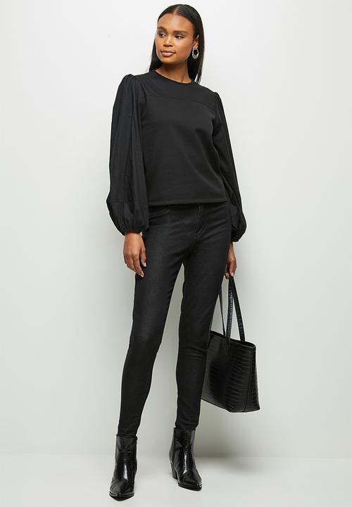 MILLA - Woven knit combo sweatshirt - black