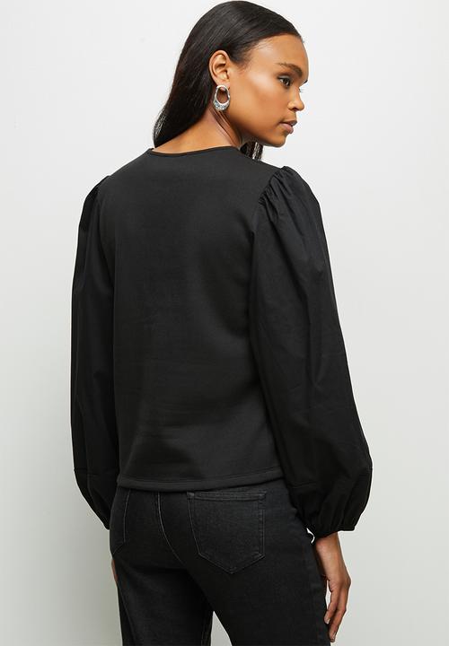 MILLA - Woven knit combo sweatshirt - black