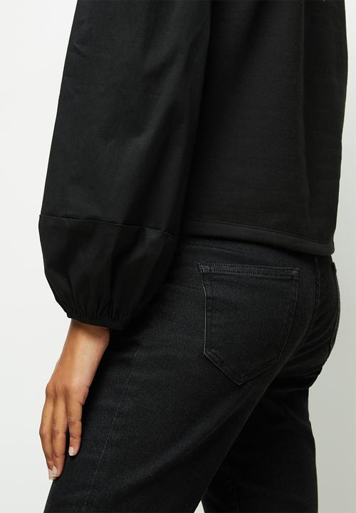 MILLA - Woven knit combo sweatshirt - black
