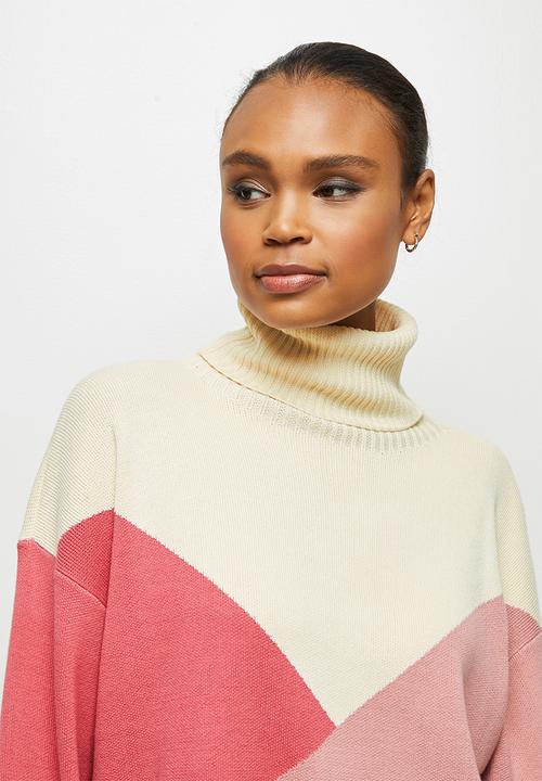 edit - Organic cotton colourblock jumper - pink & cream 