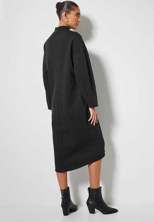VELVET - Brushed fleece long line sweat shirt dress - black