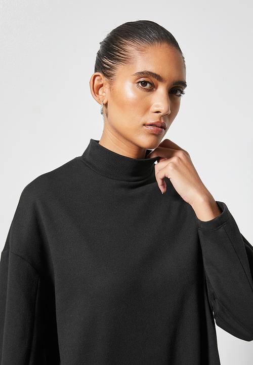 VELVET - Brushed fleece long line sweat shirt dress - black