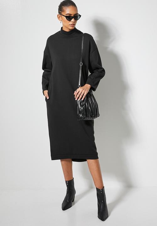 VELVET - Brushed fleece long line sweat shirt dress - black