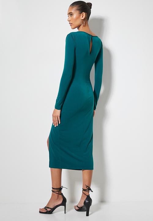 VELVET - Drawstring side ruching knit dress - blue