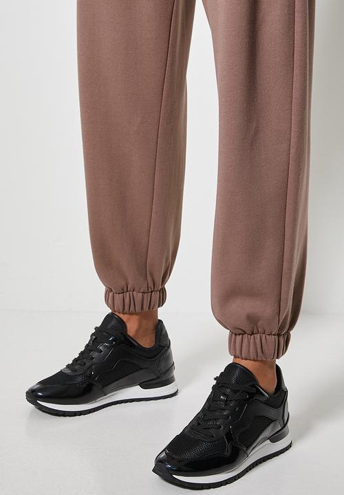 VELVET - Slouch fleece tapered leg track pant - brown