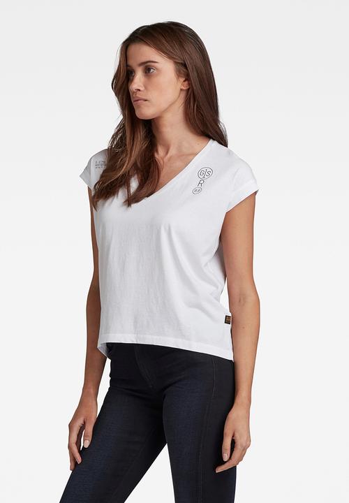 G-STAR - Backprint loose v-neck top - white