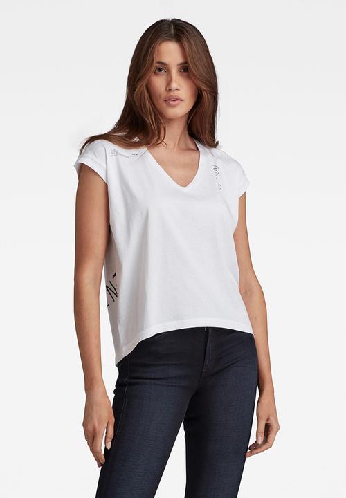 G-STAR - Backprint loose v-neck top - white