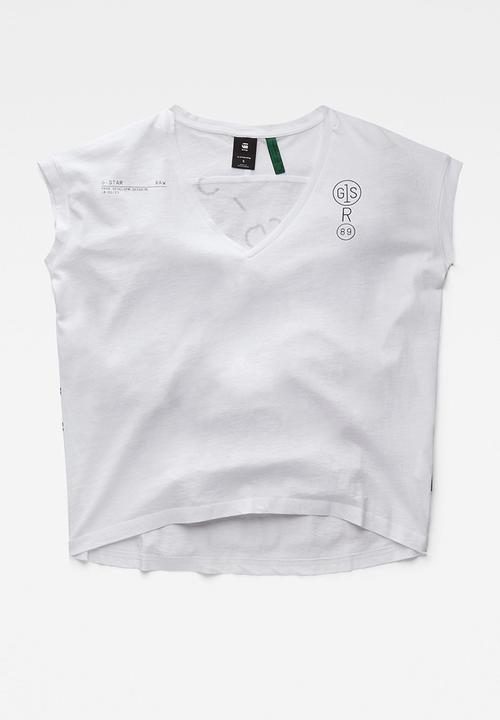 G-STAR - Backprint loose v-neck top - white