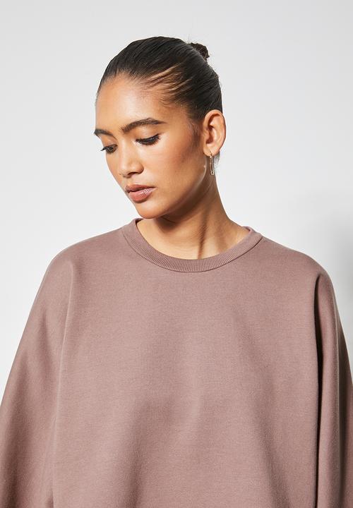 VELVET - Cropped fleece sweatshirt dollman sleeve - brown 