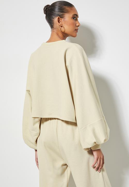 VELVET - Cropped fleece sweatshirt dollman sleeve - cream