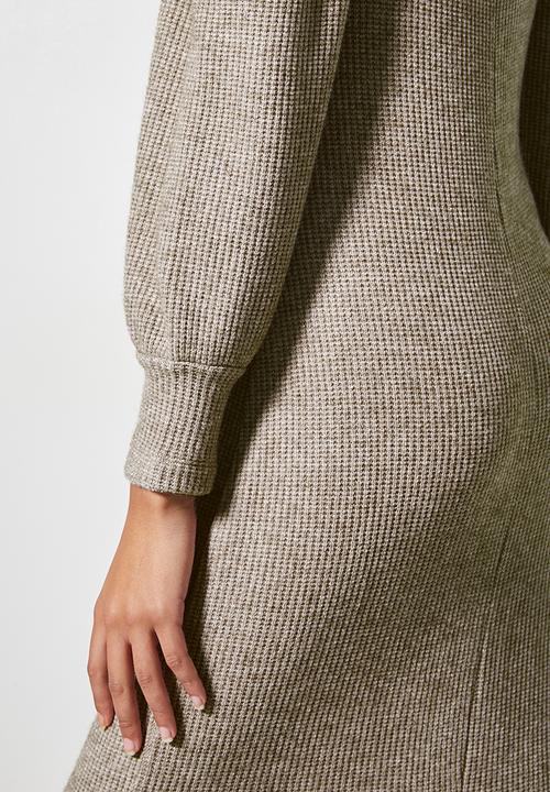 VELVET - Soft touch square neck midi column dress - taupe