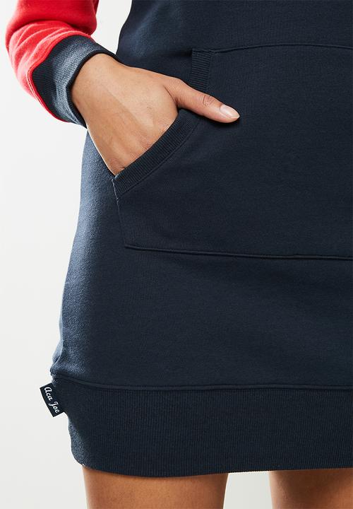 Aca Joe - Hoodie pocket dress - navy & red