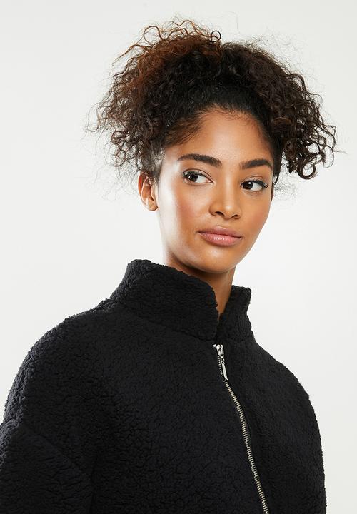 Blake - Sherpa fleece cropped jacket - black