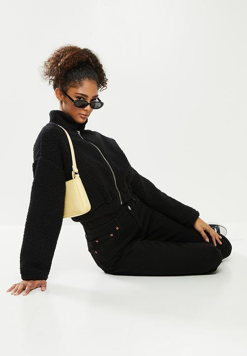 Blake - Sherpa fleece cropped jacket - black