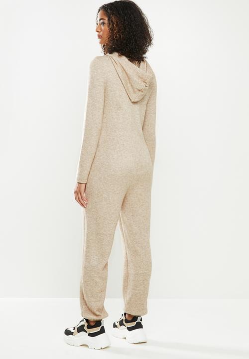 Blake - Premium soft touch hooded jumpsuit - beige