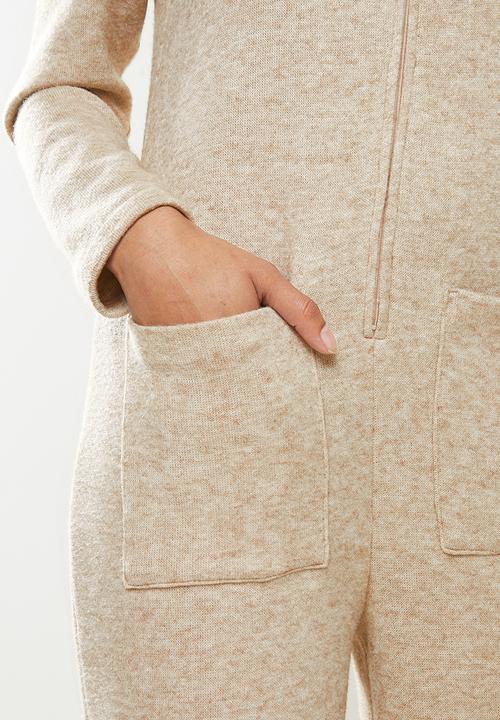Blake - Premium soft touch hooded jumpsuit - beige
