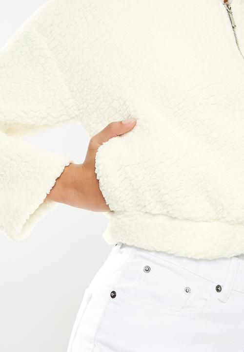 Blake - Sherpa fleece cropped jacket - milk