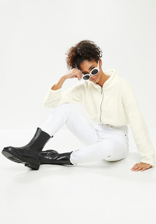 Blake - Sherpa fleece cropped jacket - milk
