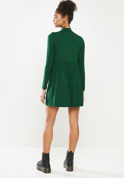 Blake - Long sleeve babydoll mini dress with turtleneck - emerald