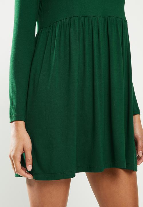 Blake - Long sleeve babydoll mini dress with turtleneck - emerald