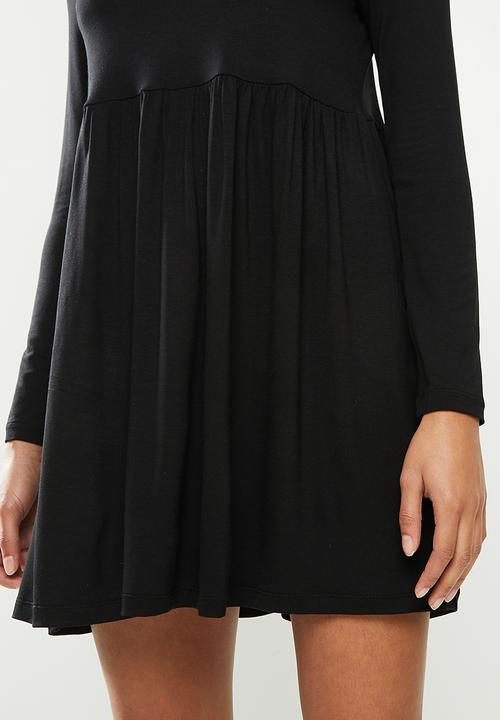 Blake - Long sleeve babydoll mini dress with turtleneck - black