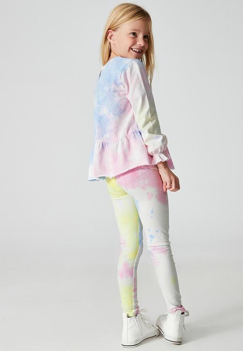 Cotton On - Bridget long sleeve frill top - rainbow tie dye
