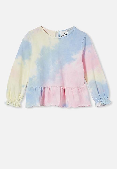 Cotton On - Bridget long sleeve frill top - rainbow tie dye