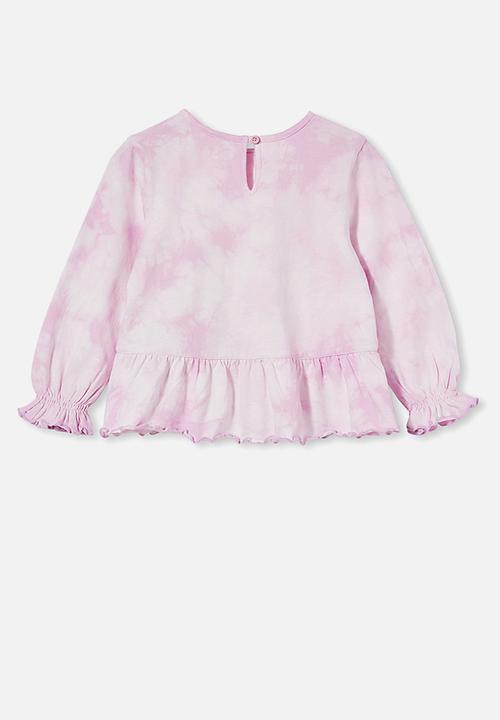 Cotton On - Bridget long sleeve frill top - pale violet/tie dye