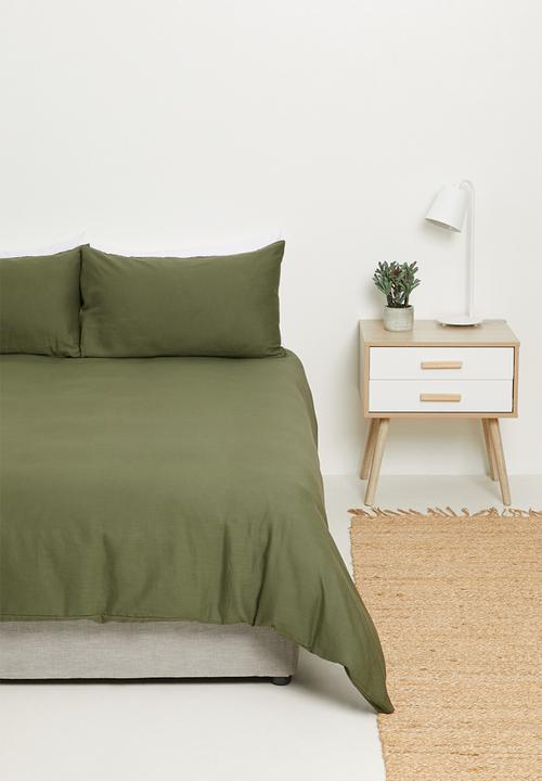 Sixth Floor - 100% cotton pre-washed linen look duvet cover set - army green