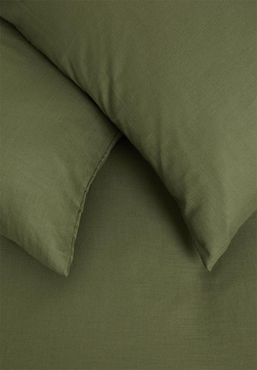Sixth Floor - 100% cotton pre-washed linen look duvet cover set - army green