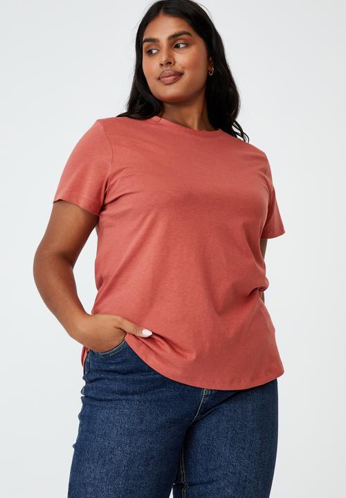 Cotton On - Curve the one crew tee - earthy red