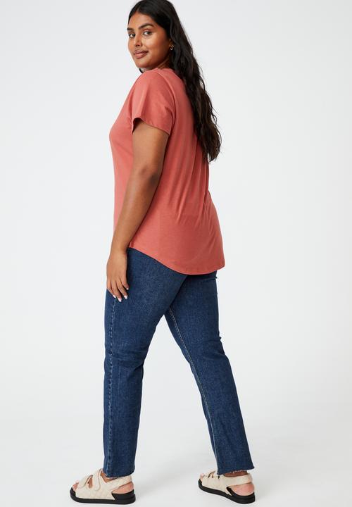 Cotton On - Curve the one crew tee - earthy red
